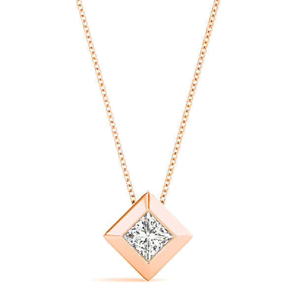 Bezel Set Princess Cut Diamond Solitaire Necklace Pendant-VIRABYANI